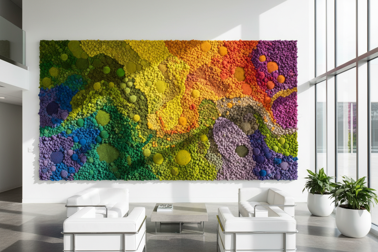 colourful moss art in an office block 